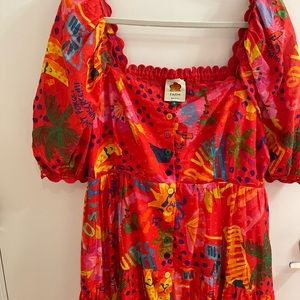 Farm Rio Good Vibes Puff Sleeve Midi Dress XL